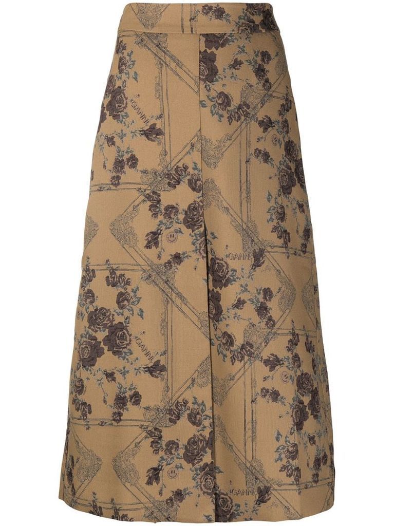 brocade jacquard A-line midi skirt