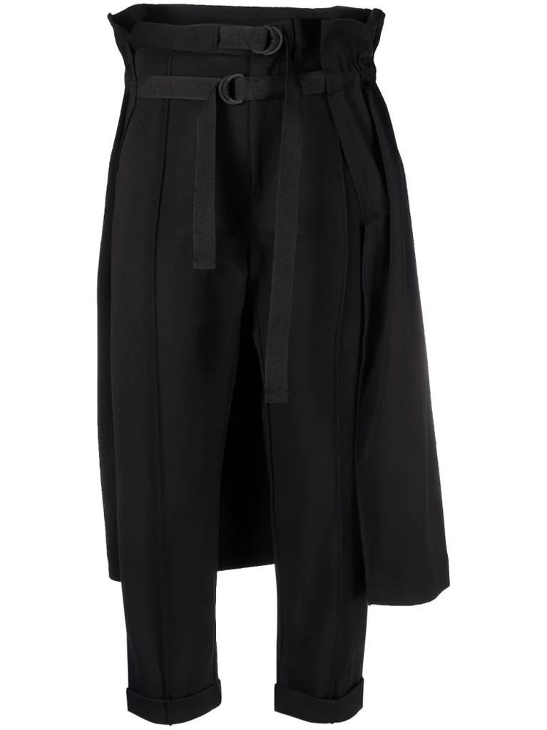 belted overlay-skirt trousers