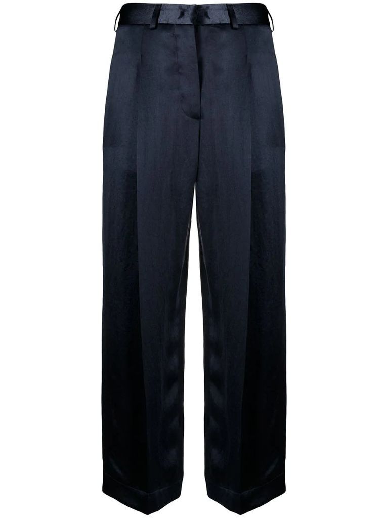 satin-finish tailored trousers
