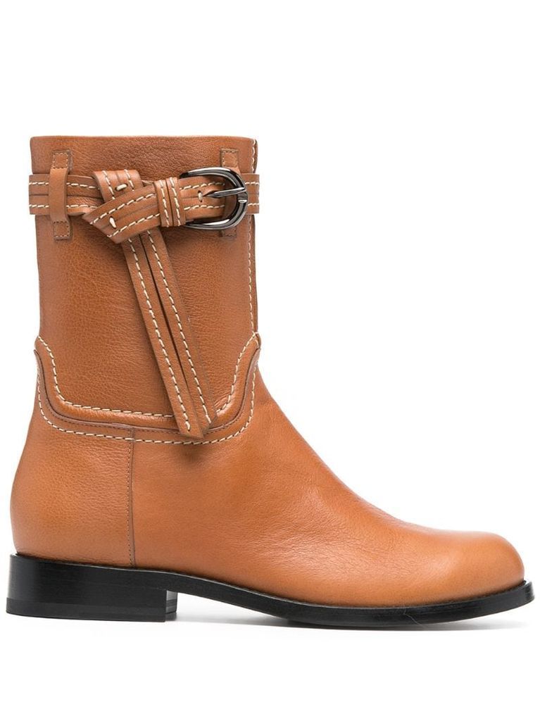 knotted belt leather boots