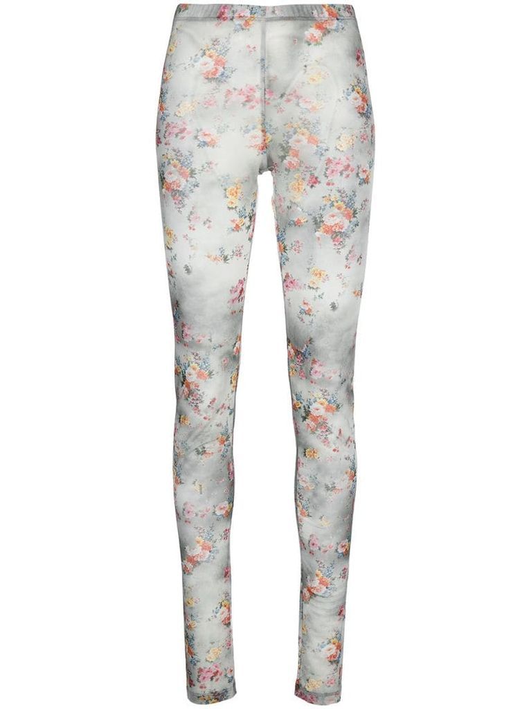 floral-print sheer leggings
