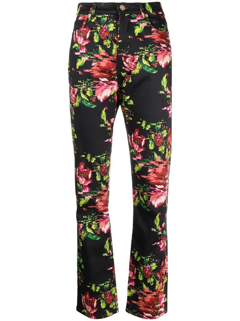 floral-print slim-cut trousers