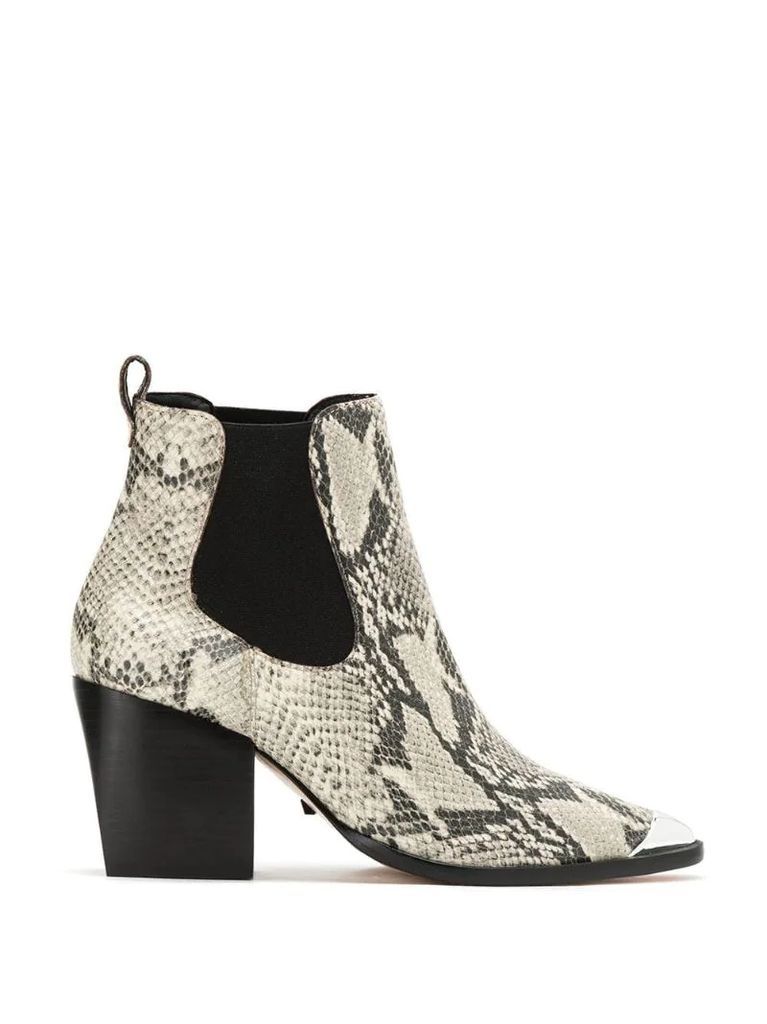 snake skin effect ankle boots