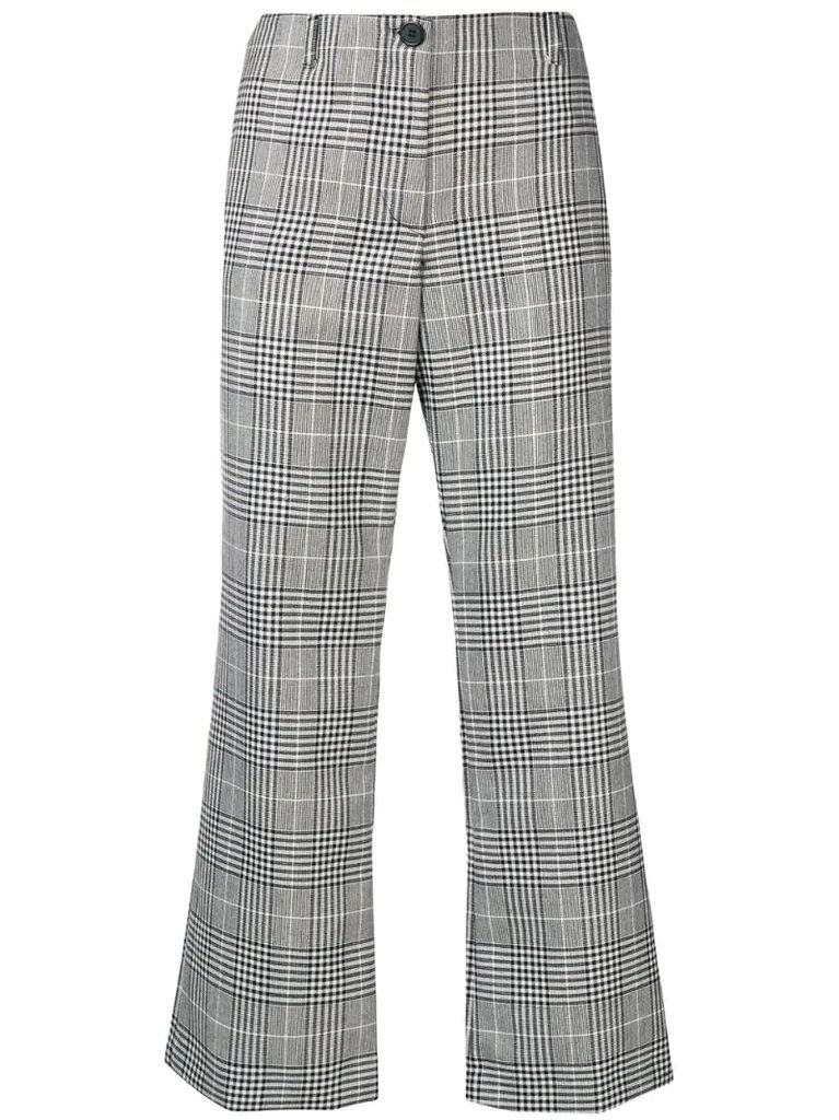 cropped checked flared trousers