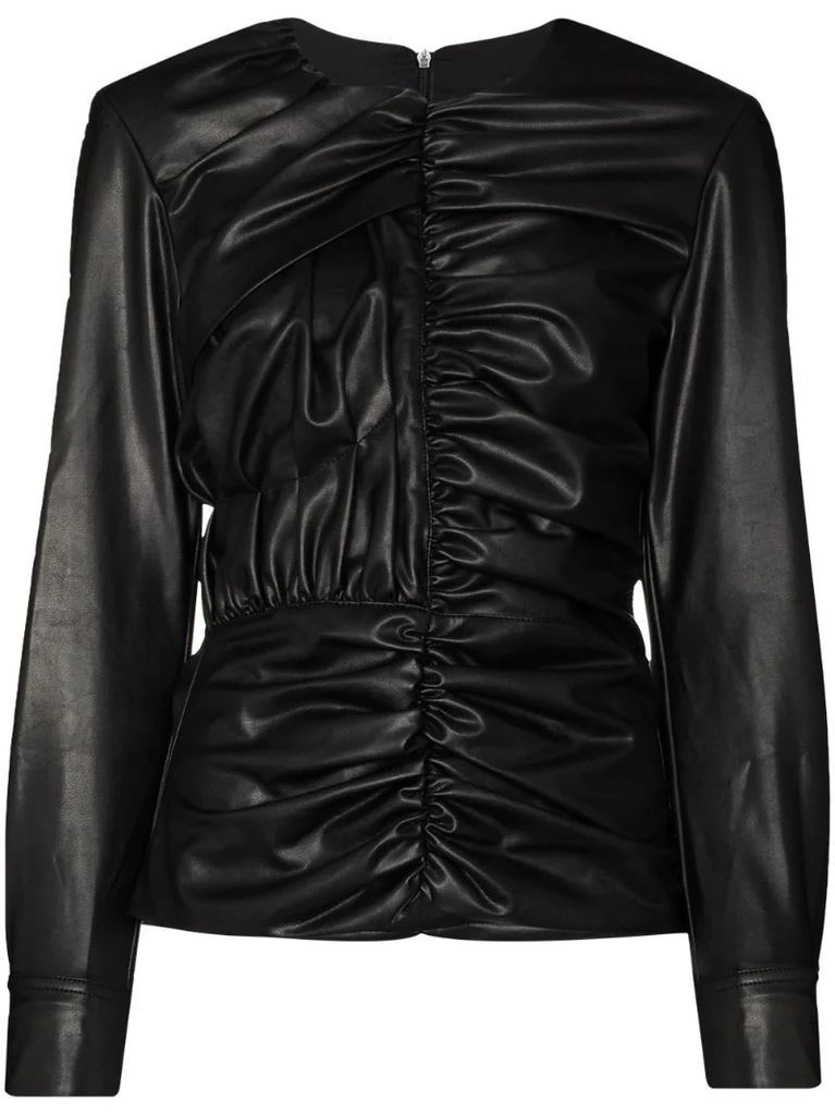black ruched faux leather top