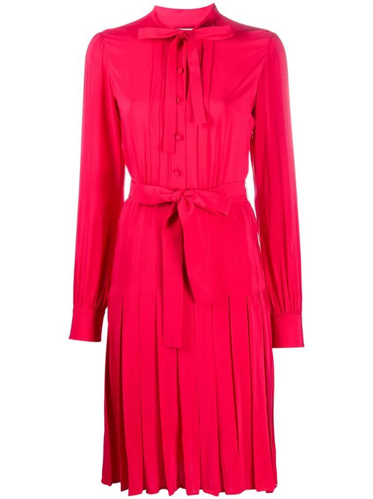 front tie pleated midi dress