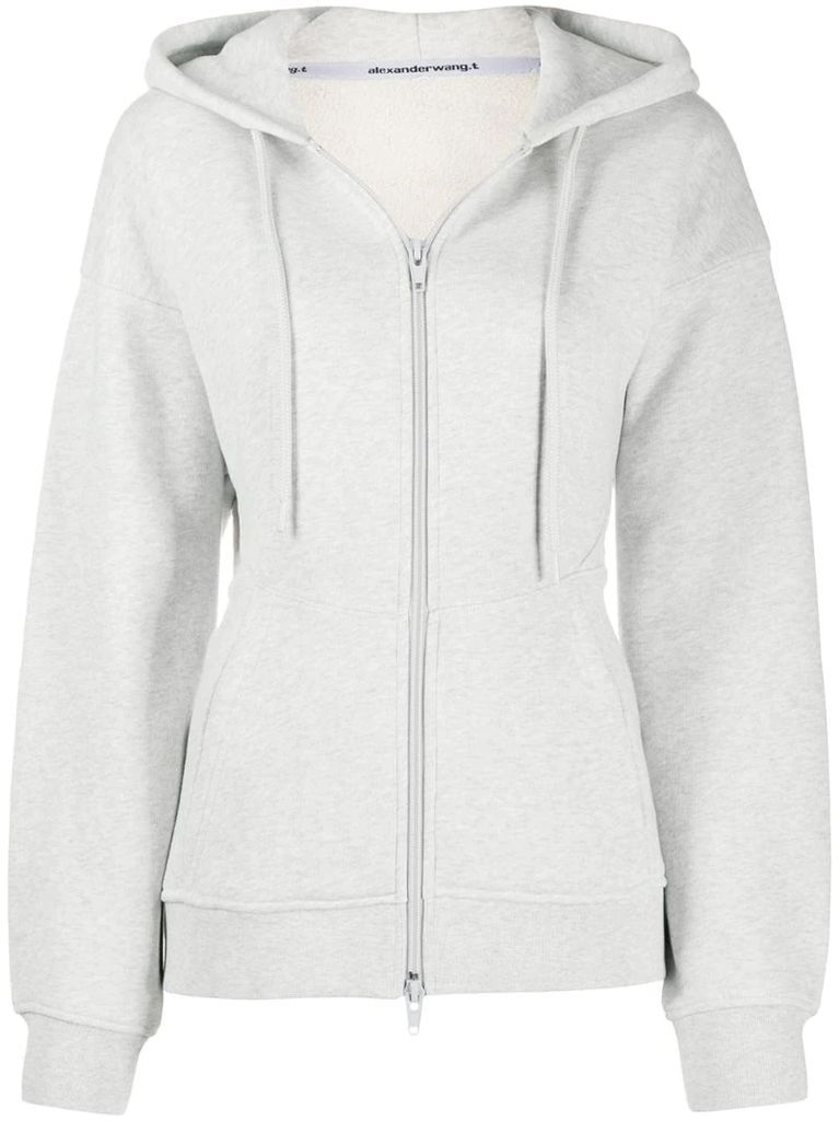 fitted-waist zip-up hoodie