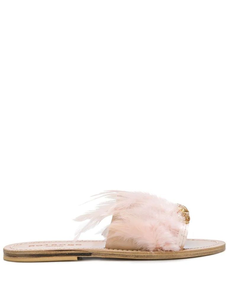feathered slide sandals