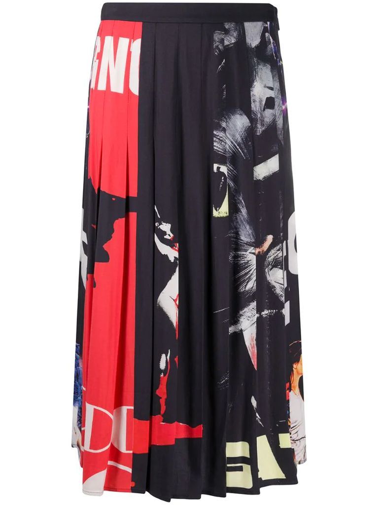 pleated graphic-print skirt