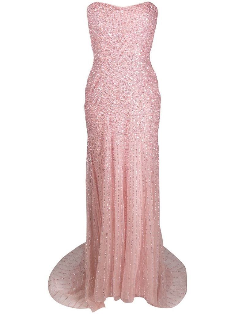 sequin-embellished strapless gown