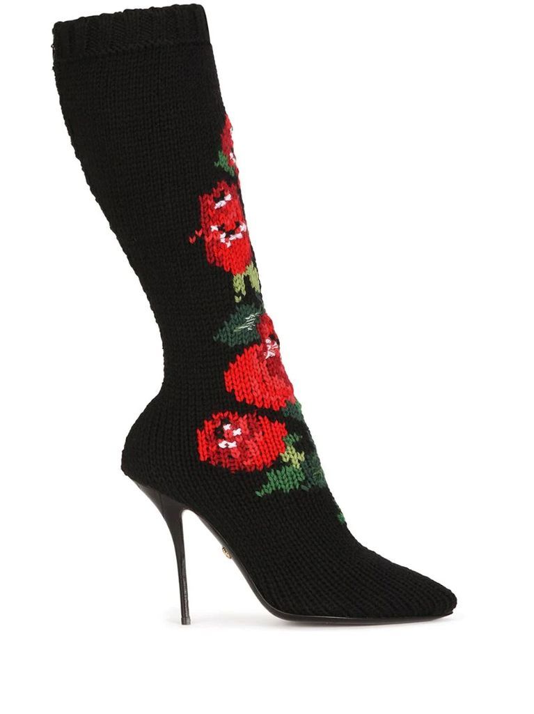 floral-knit stiletto boots