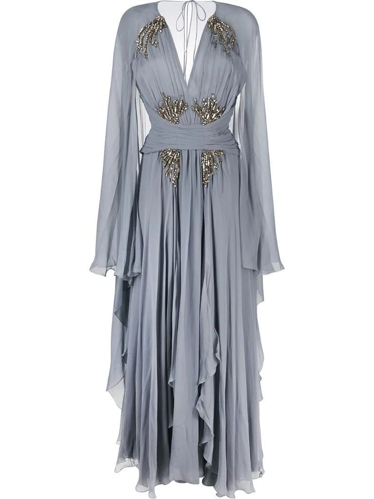 rhinestone-embellished cape gown