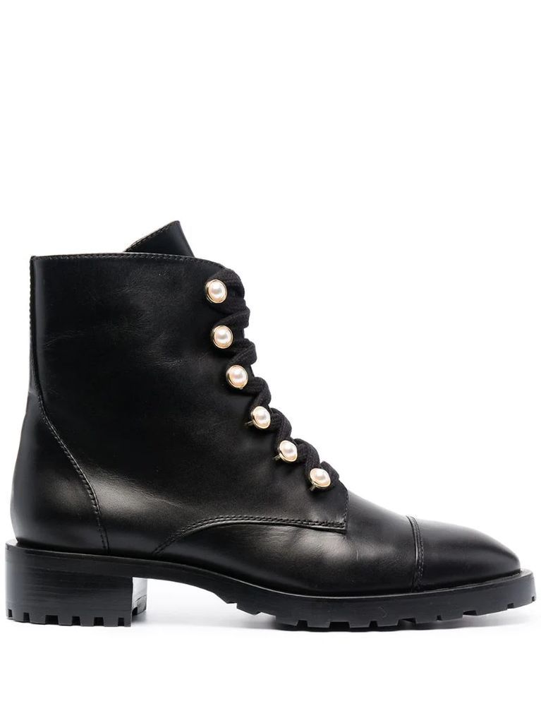 pearl lace-up boots