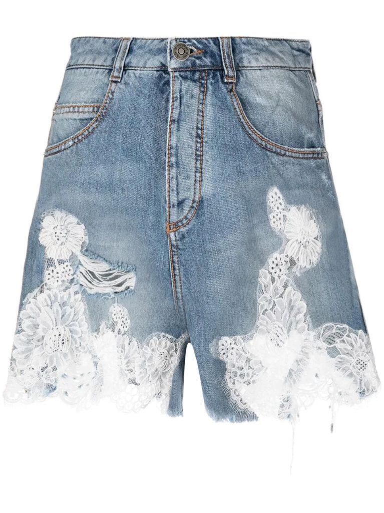 lace apploque denim shorts