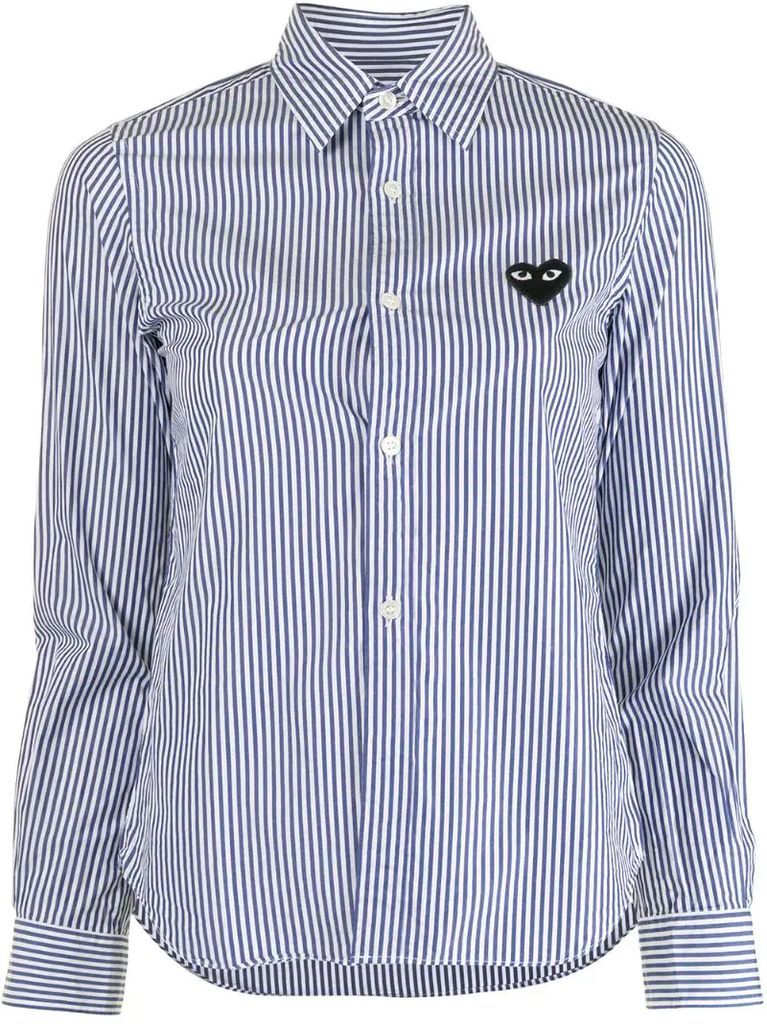 stripe-print embroidered-logo shirt