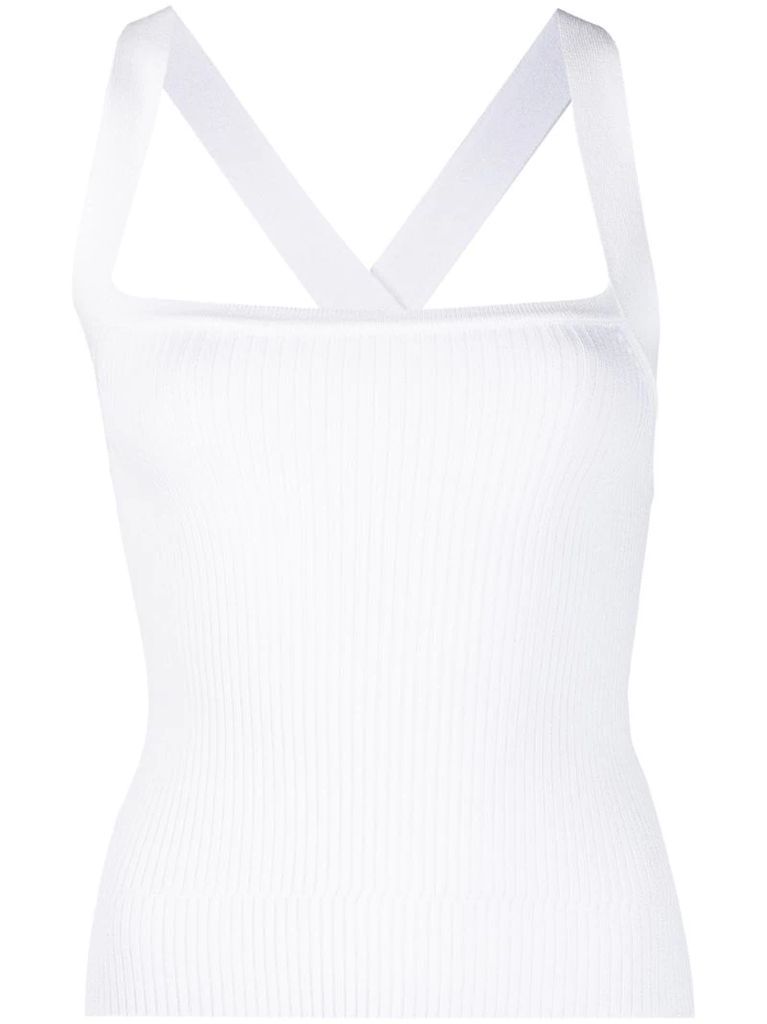 ribbed-knit crossover-straps top