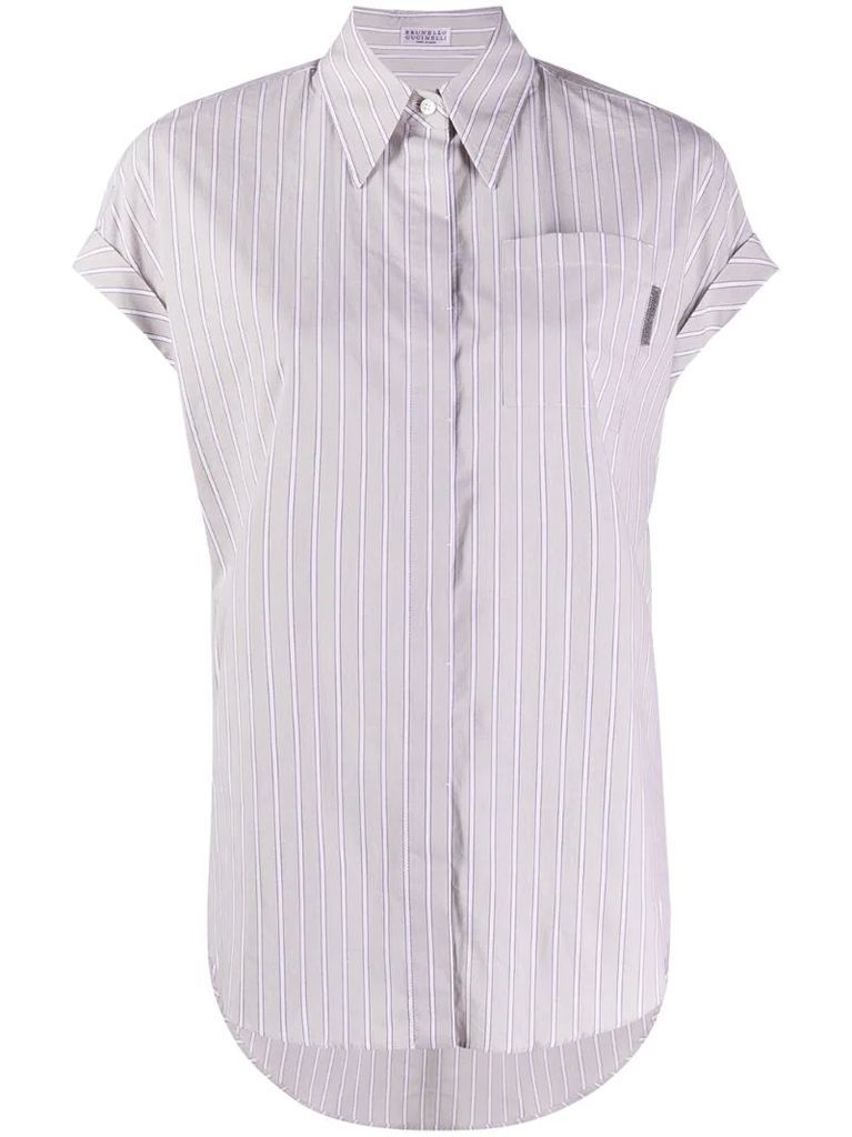 vertical-stripe cap-sleeve shirt
