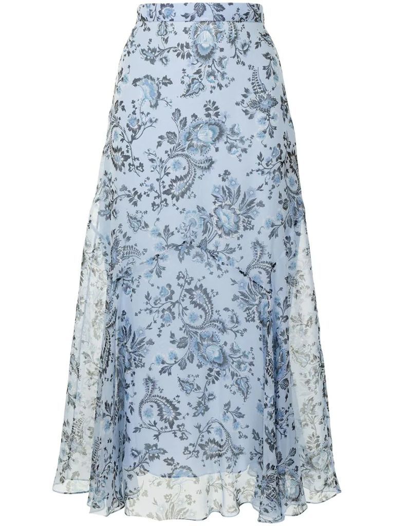 Shea floral-print silk skirt