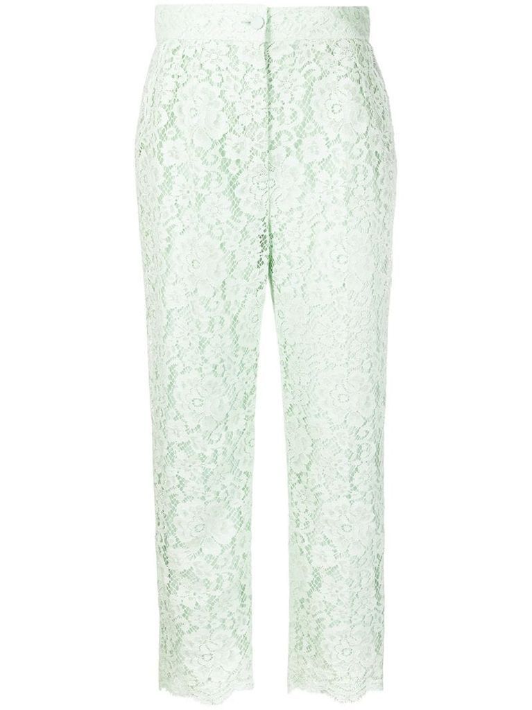 cropped floral-lace trousers