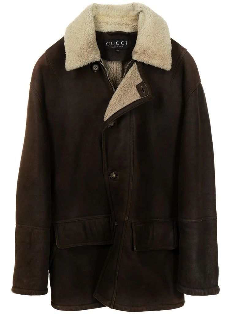 shearling panelling buttoned coat