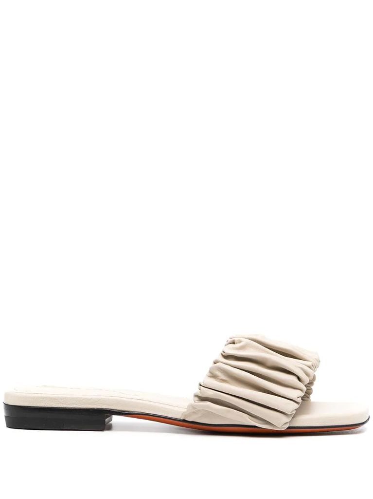 ruched-strap low-heel sandals