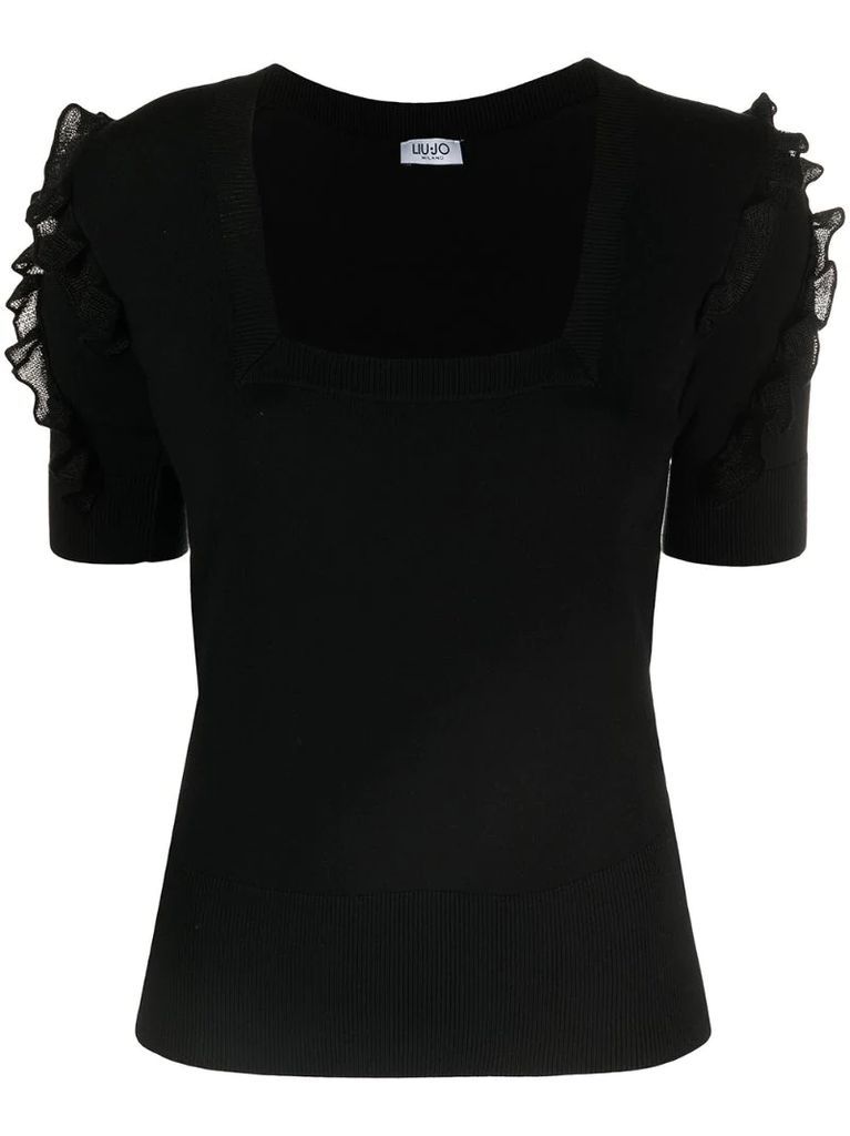 ruffle trim short-sleeve knitted top