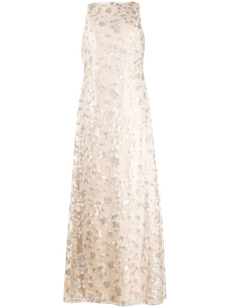 sequin-embroidered sleeveless gown