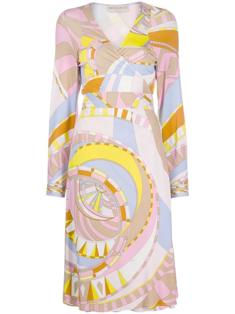 abstract print wrap dress