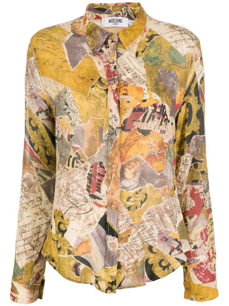 1990s abstract print slim-fit shirt