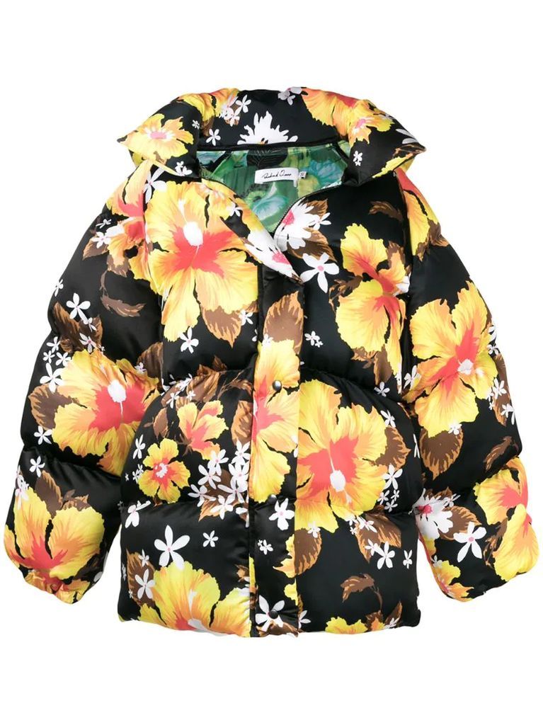 oversized floral print padded jacket