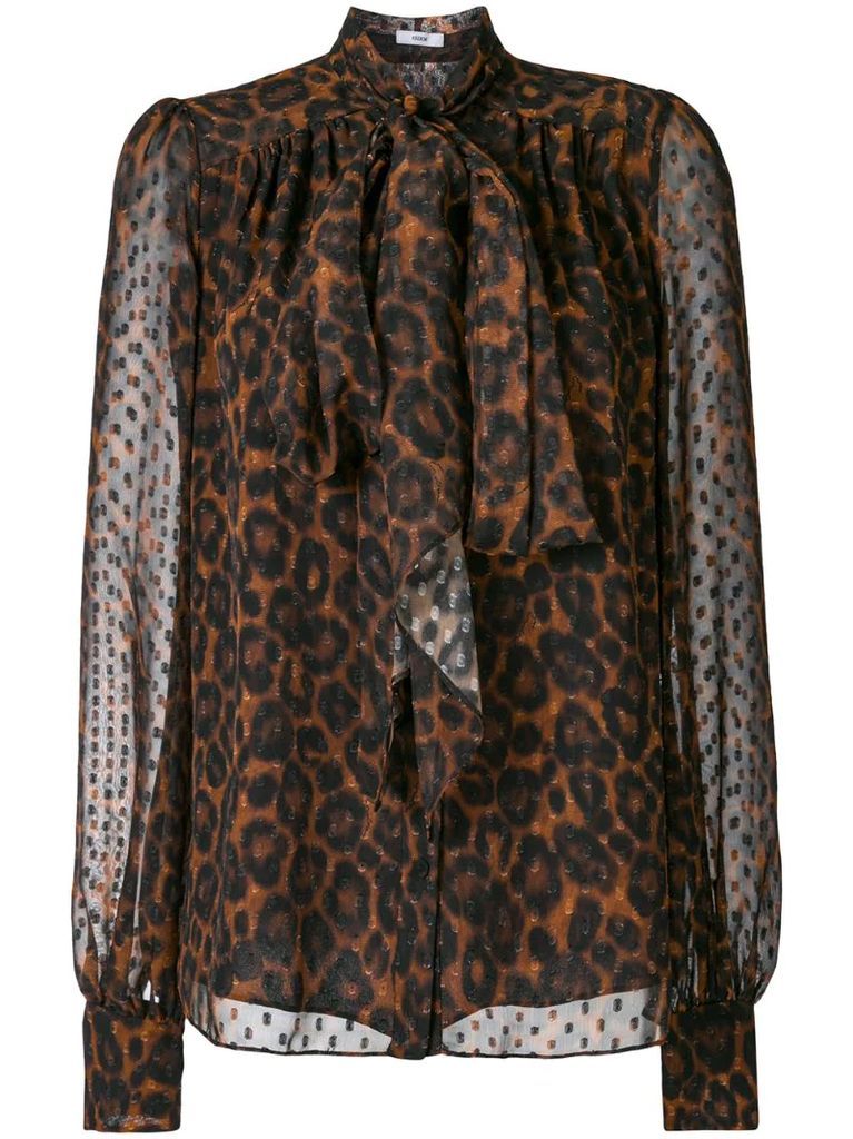 leopard-print pussy-bow blouse