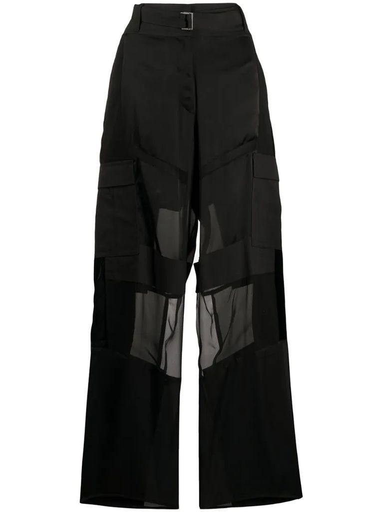 wide leg sheer panelled trousers