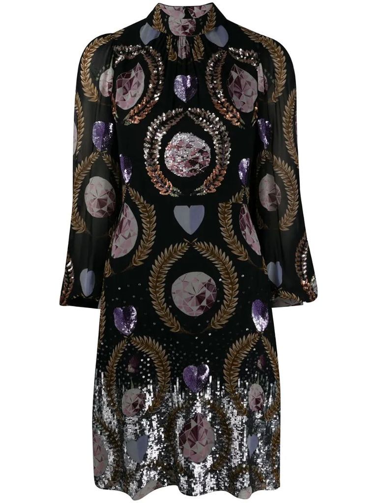 sequin-embellished printed dress