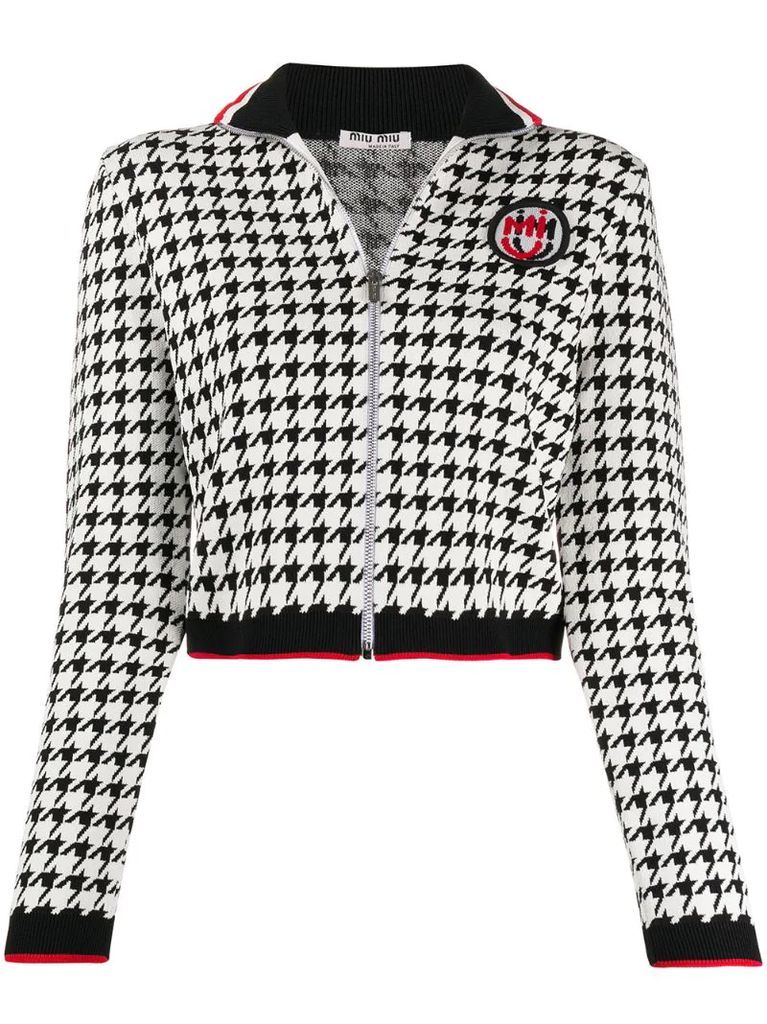 embroidered logo houndstooth cropped jacket