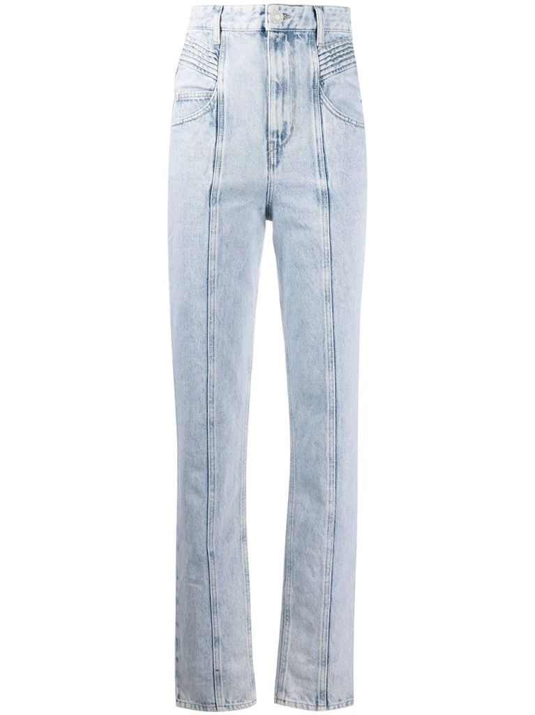 high-rise pleat panel jeans