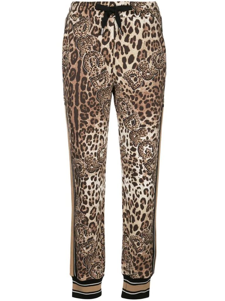 leopard logo print track pants