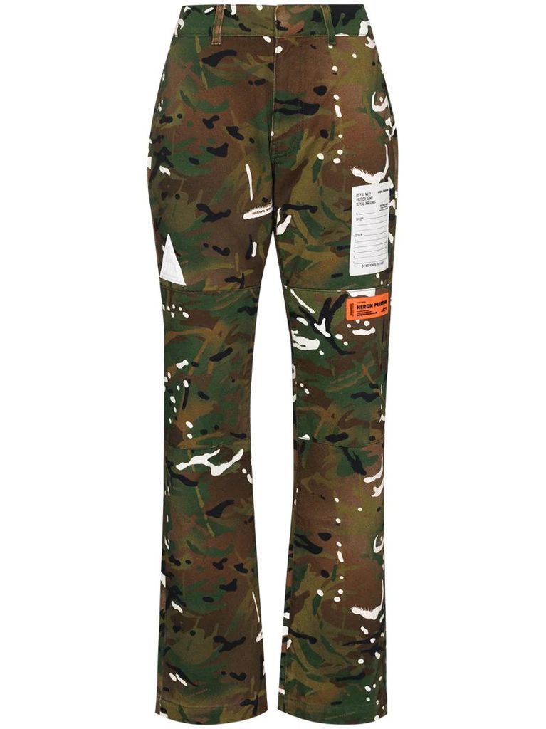 camouflage straight leg trousers