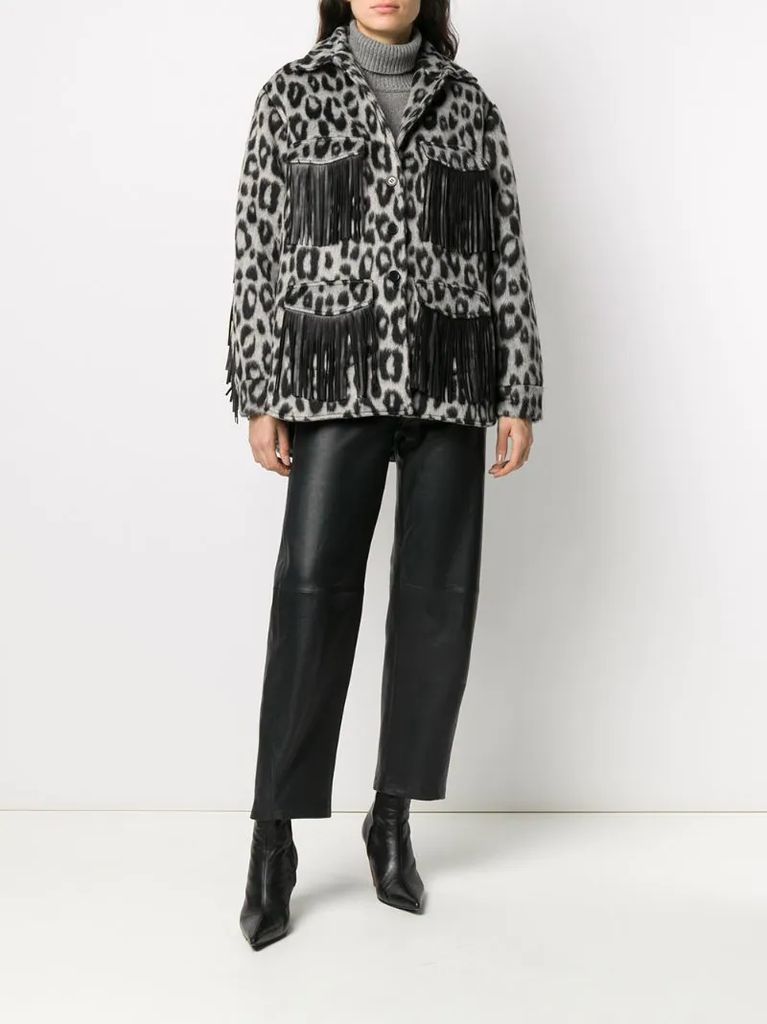 fringe-trim leopard print jacket