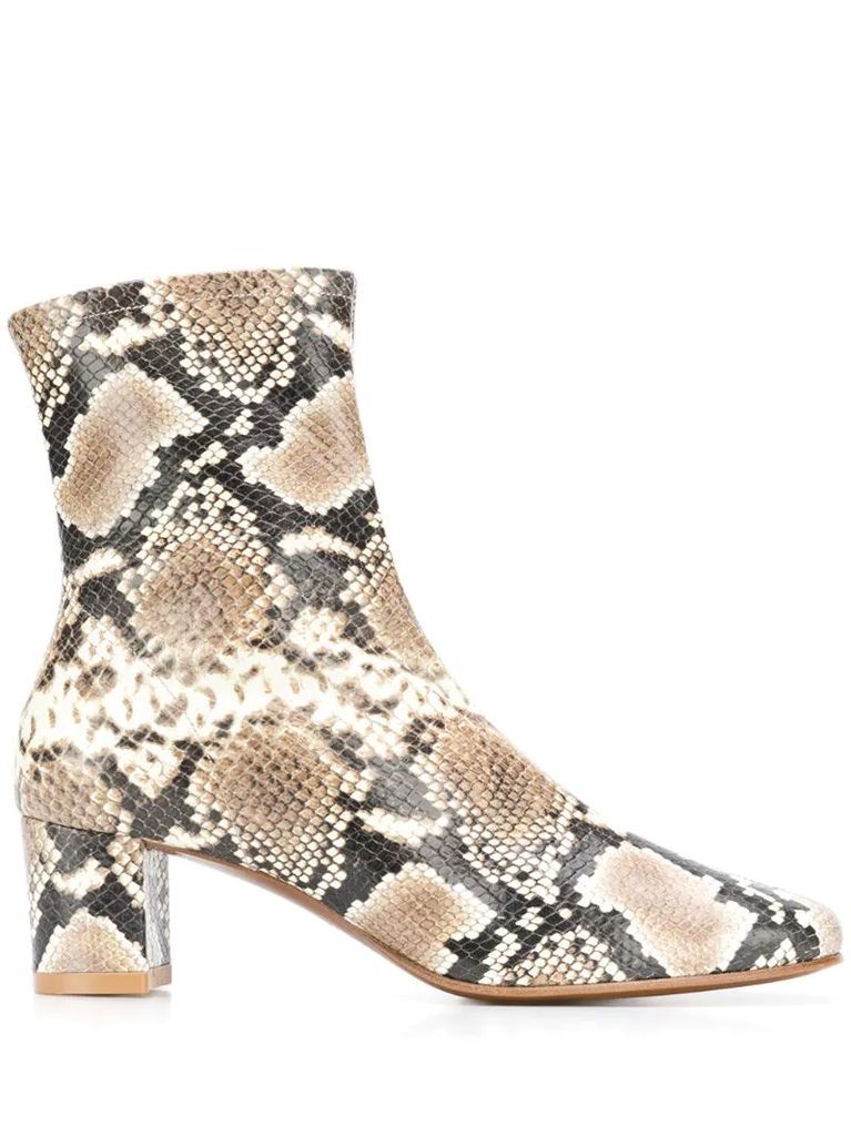 snakeskin-effect zip-up ankle boots