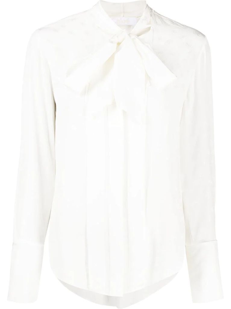 pussy bow logo blouse