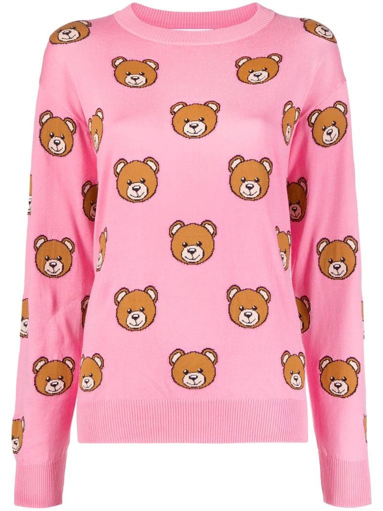 teddy-pattern intarsia-knit jumper
