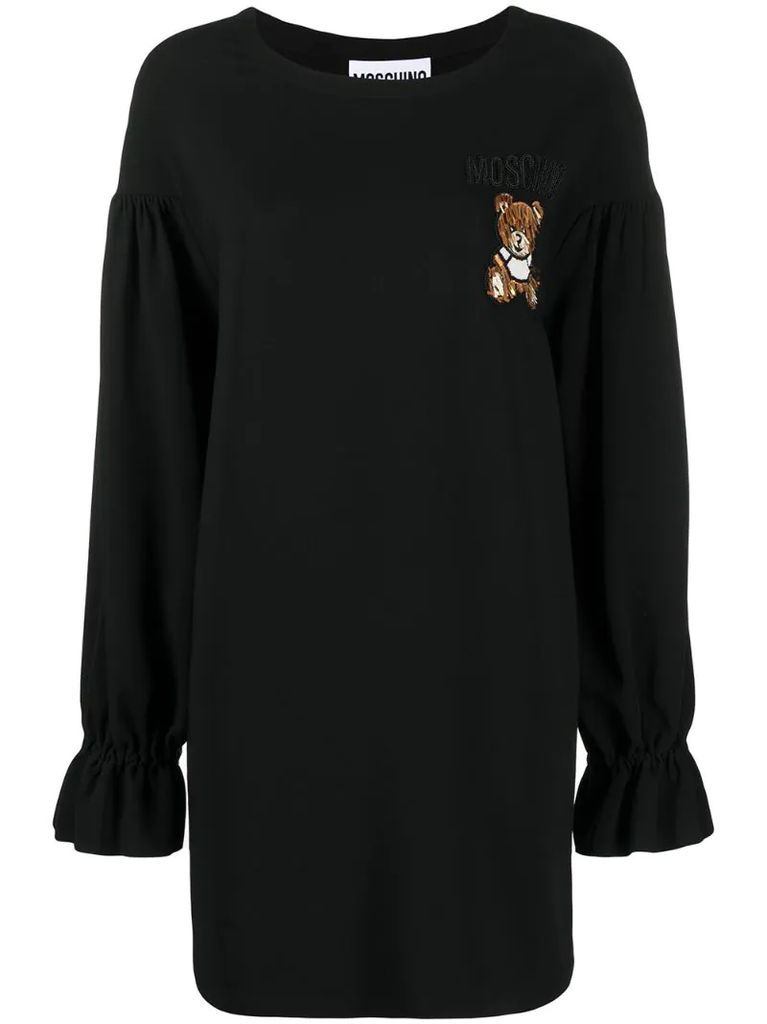 bear-motif bishop-sleeve dress