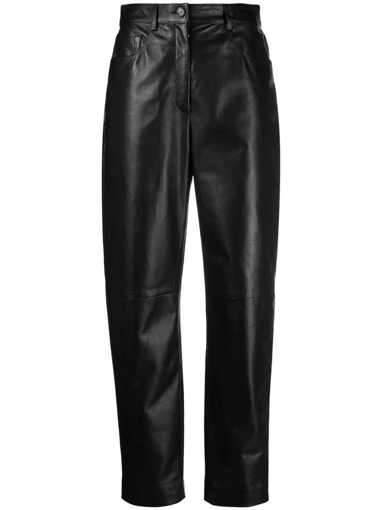 high-waisted leather trousers