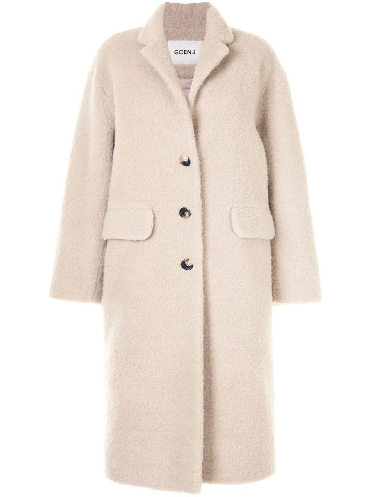 single-breasted faux-shearling coat