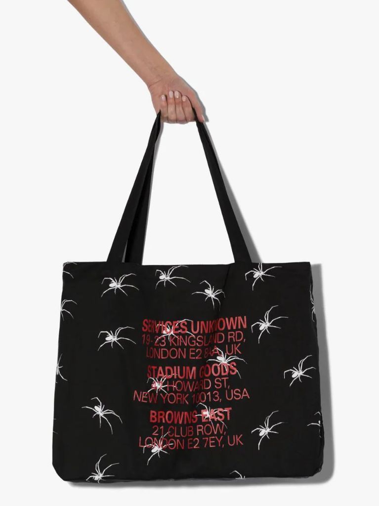 X Browns East black and white spider tote bag