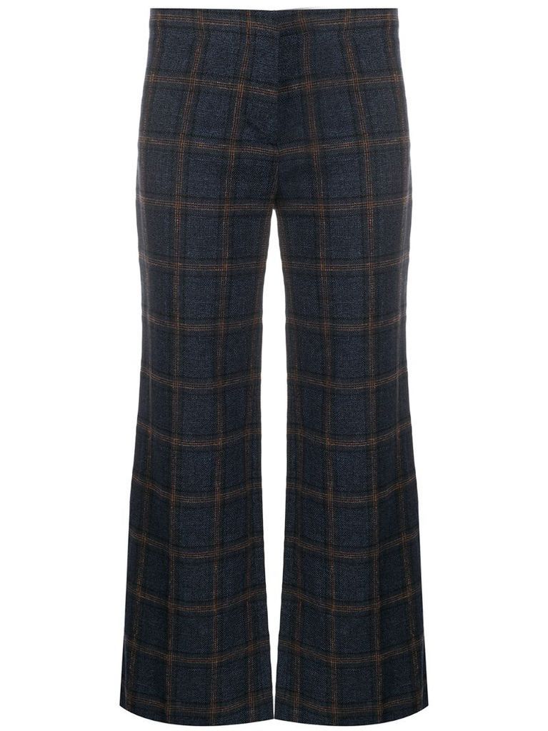 check patterned flared trousers