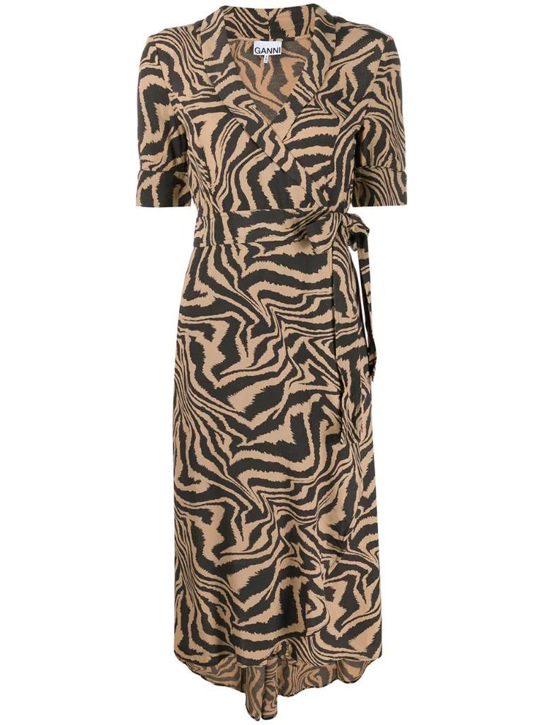tiger swirl print wrap dress