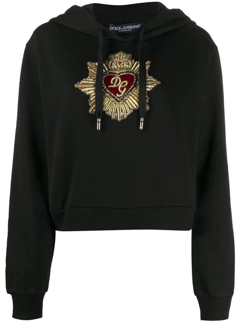 Sacred heart-embroidery cotton hoodie