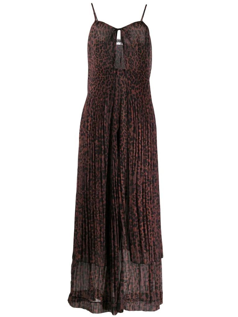 leopard-print pleated chiffon dress