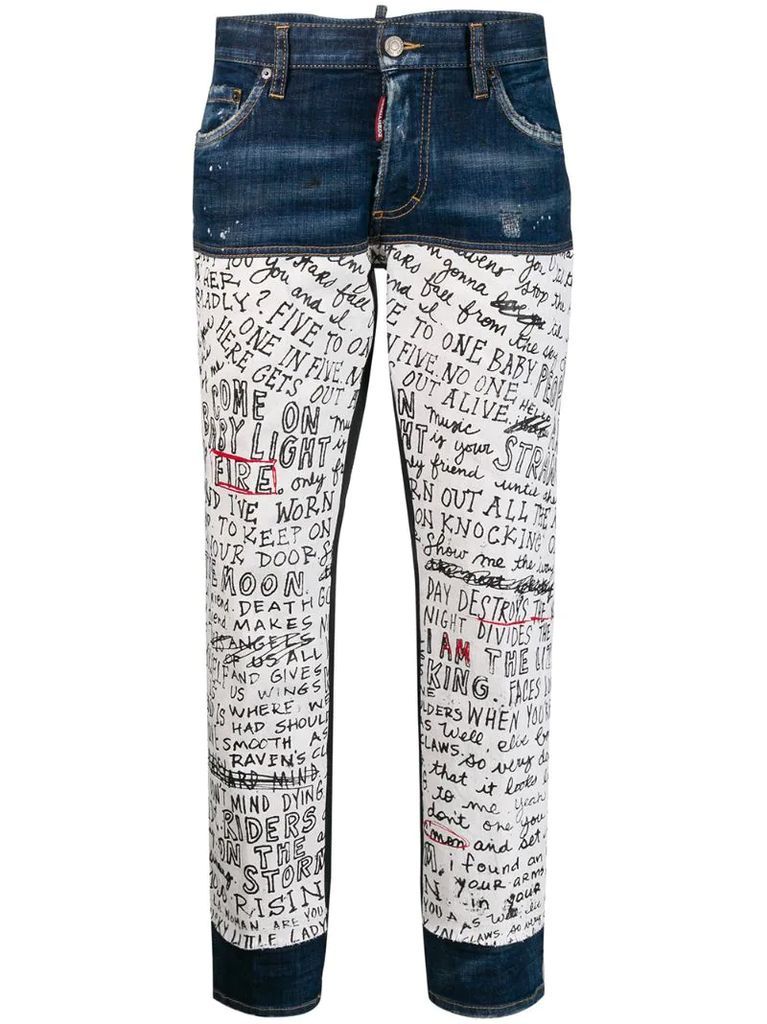 handwriting print jeans